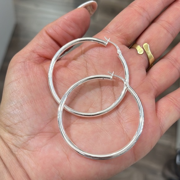 2 Inches Hoop Silver Earrings 50mm 3mm Width